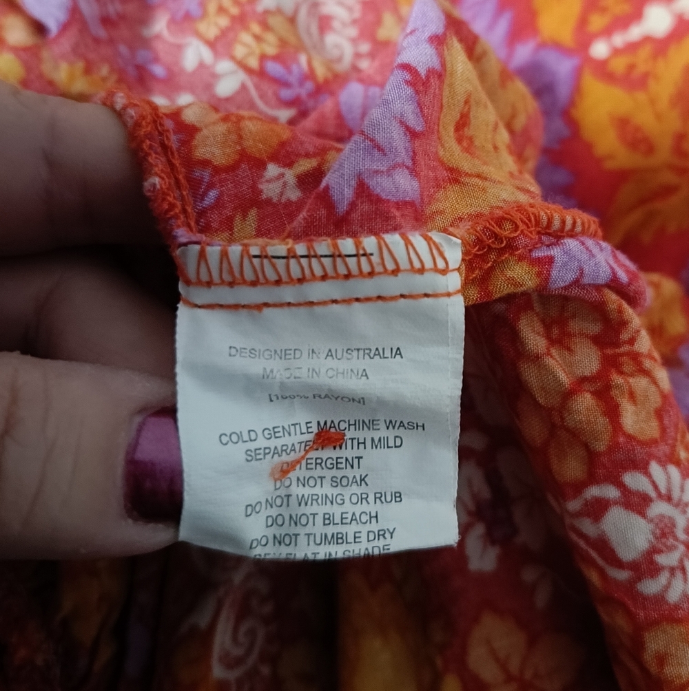 S🧡Anthropologie Abel the Label Red Orange Yellow Floral Print Dress Midi/Maxi - Picture 9 of 9